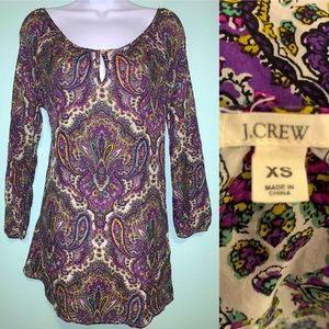 J Crew Womens Tunic Top Purple White Paisley XS